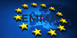 foto di bandiera europea con logo Emma
