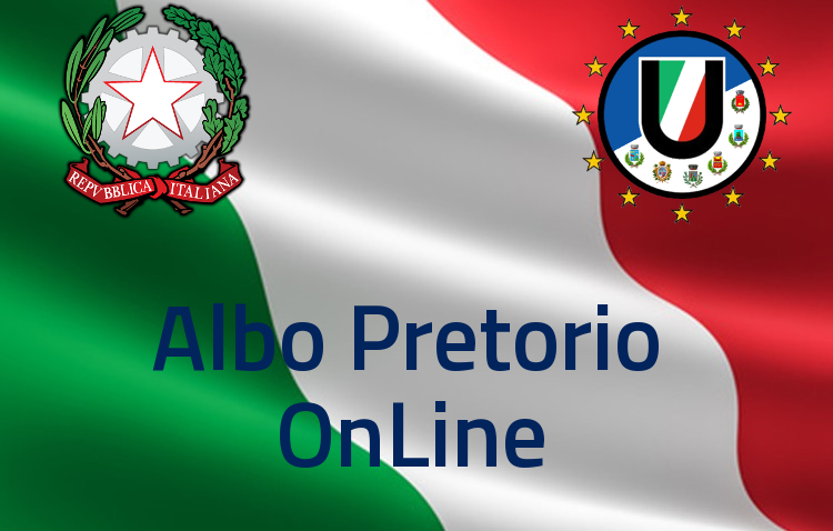 Bandiera Italiana su sfondo con a sinistra stemma Repubblica Italia e a sinistra stemma Unione Pian del Bruscolo